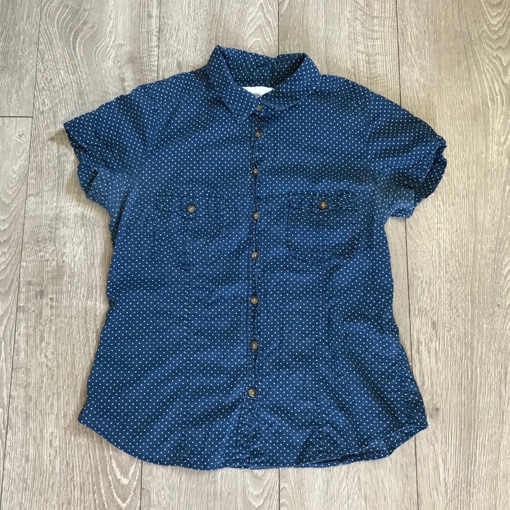 L.O.G.G. Blue and white polka dot button up
